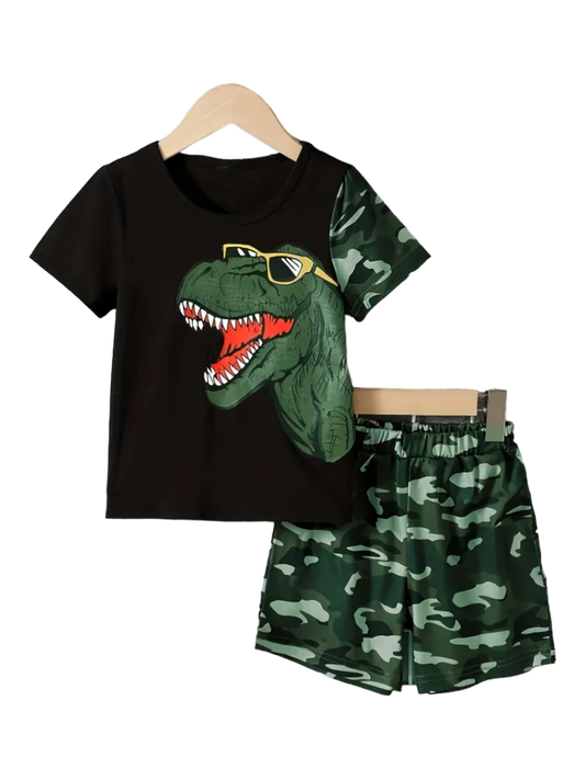 Playera y short Niño estilo militar de moda Dinosaurio