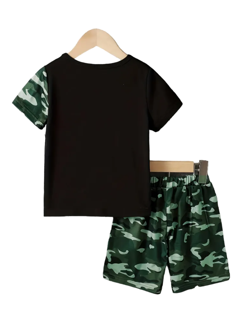 Playera y short Niño estilo militar de moda Dinosaurio